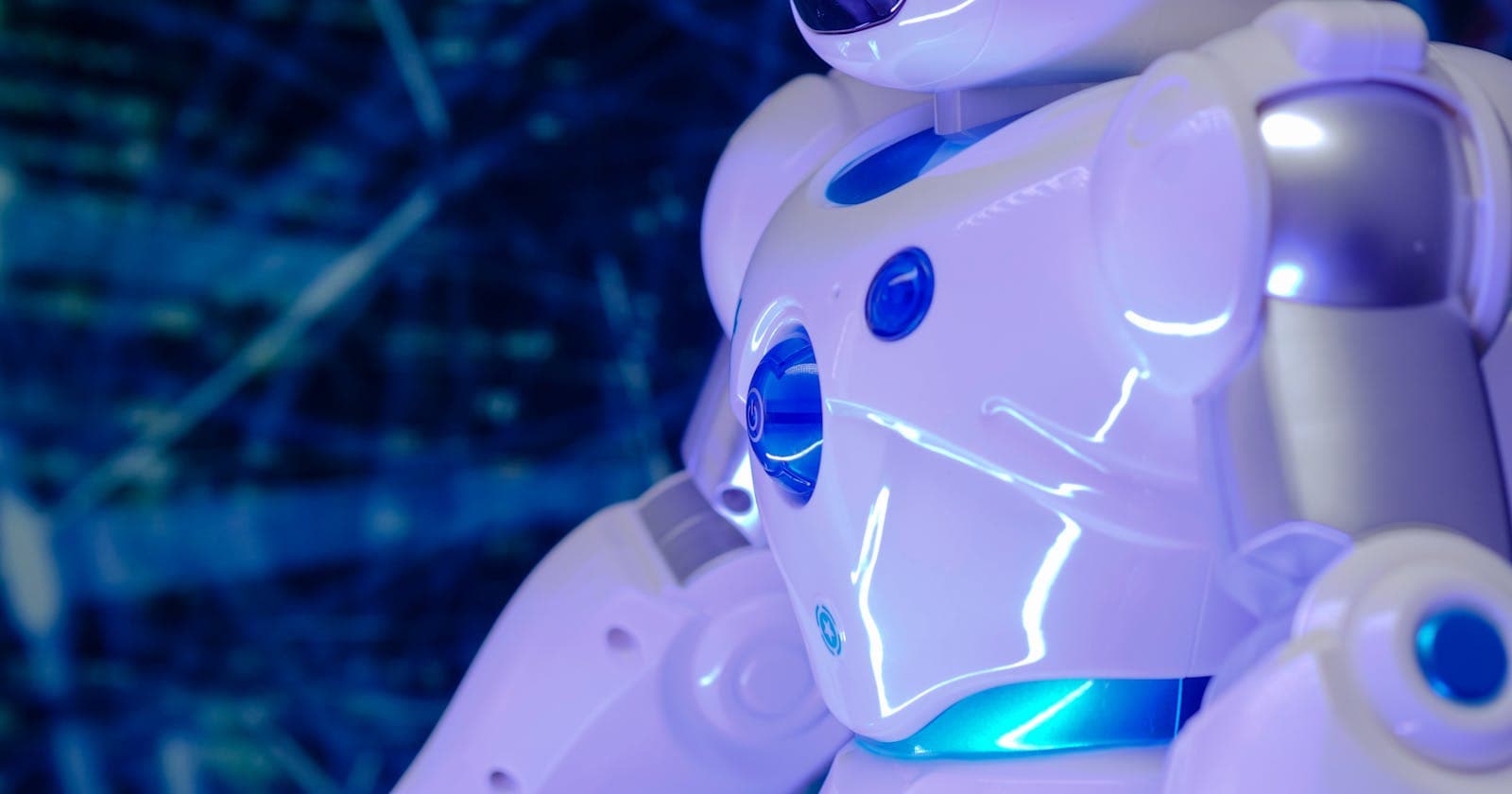 Humanoid robot with glowing blue accents