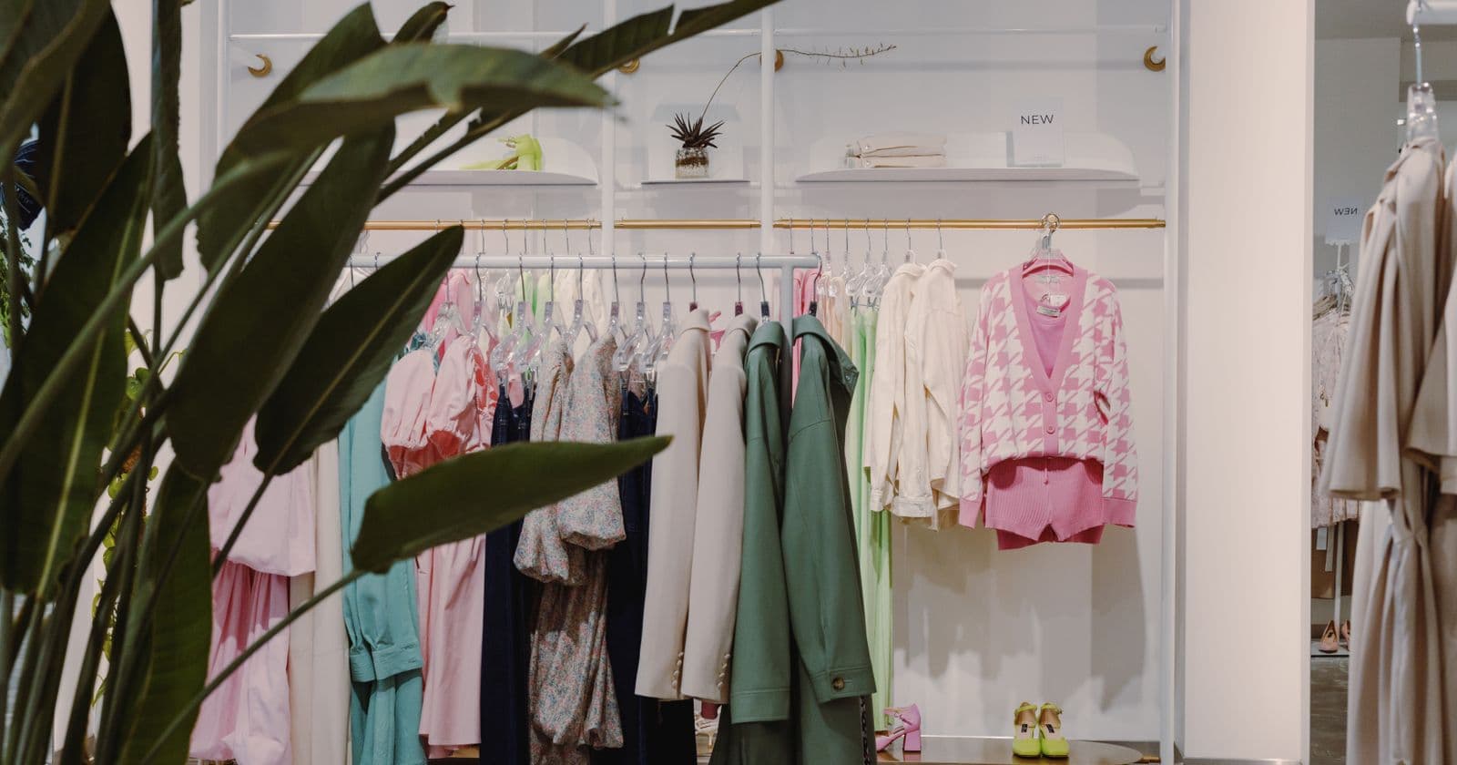 Clothing rack in a bright boutique