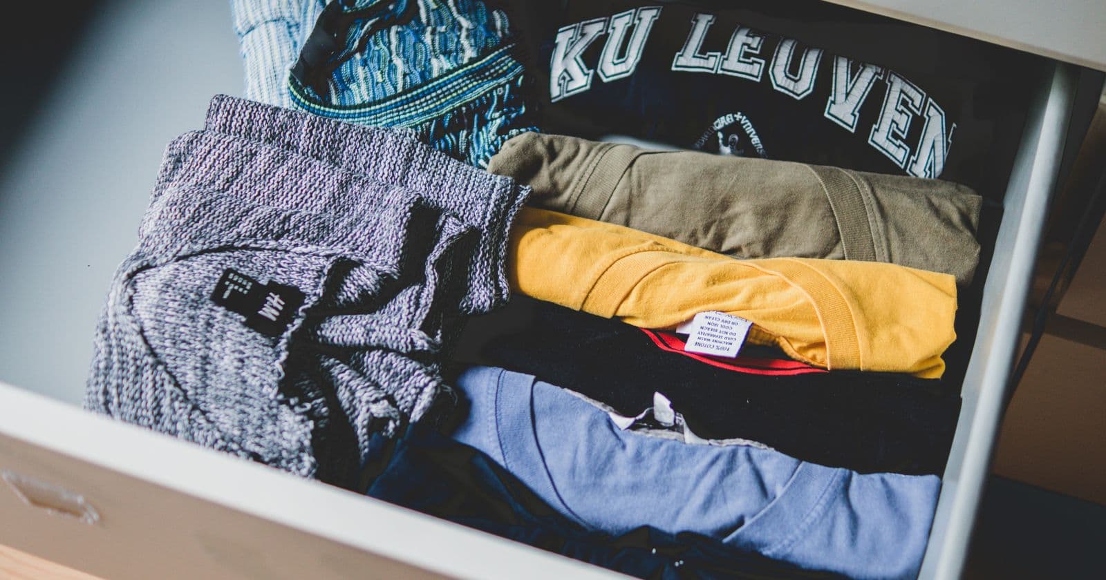 Folded clothes in a drawer