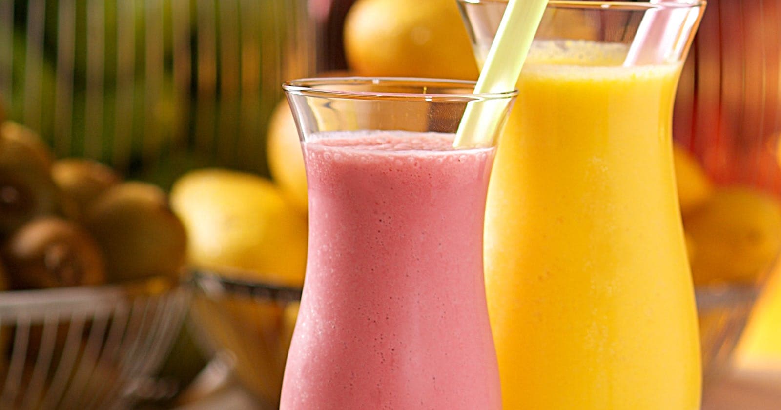 Fresh fruit smoothies in glasses