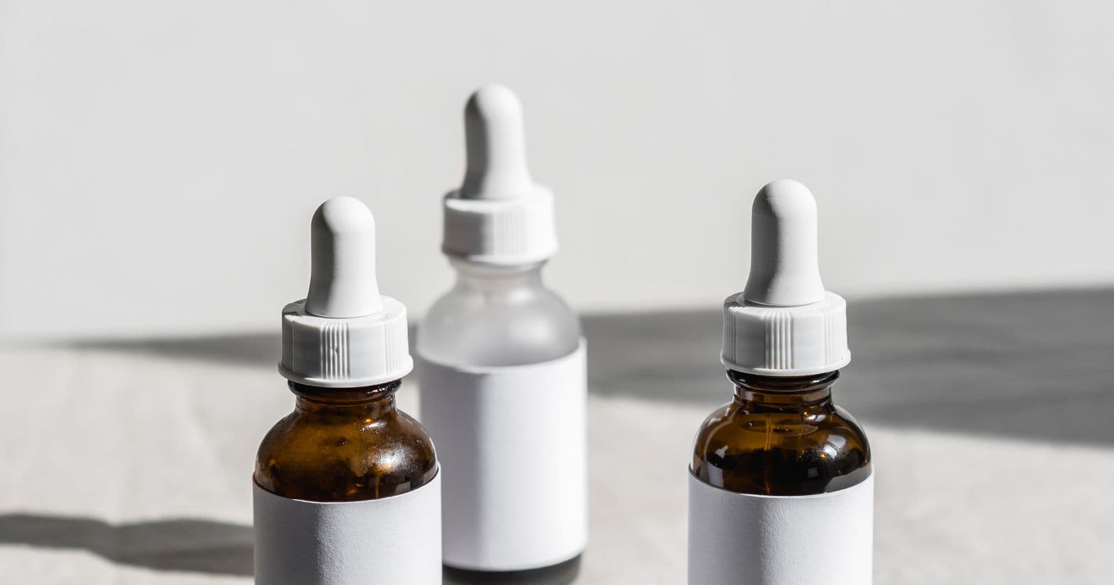 Skincare serum bottles with droppers