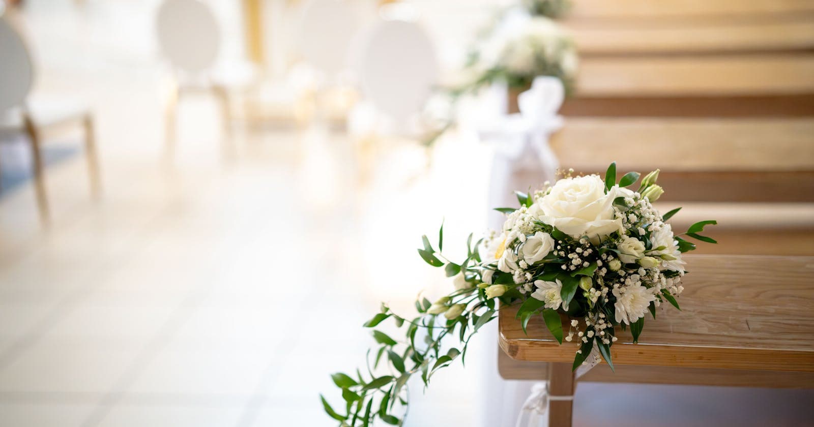 White floral bouquet at a wedding ceremony